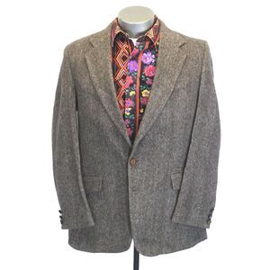 vintage herringbone Larry Mahan tweed western blazer jacket sport coat usa 42‎ L